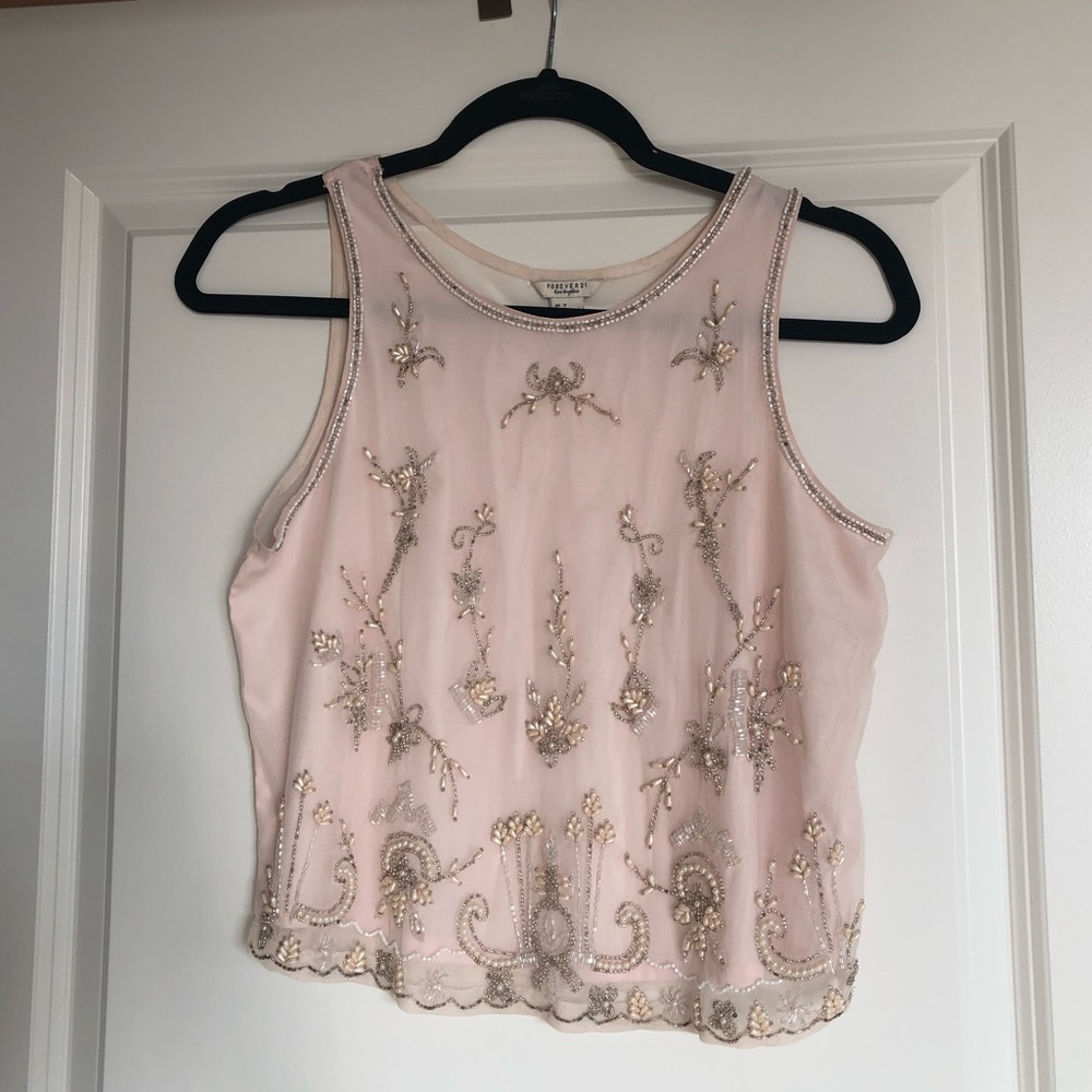 Light Pink Beaded Crop Top